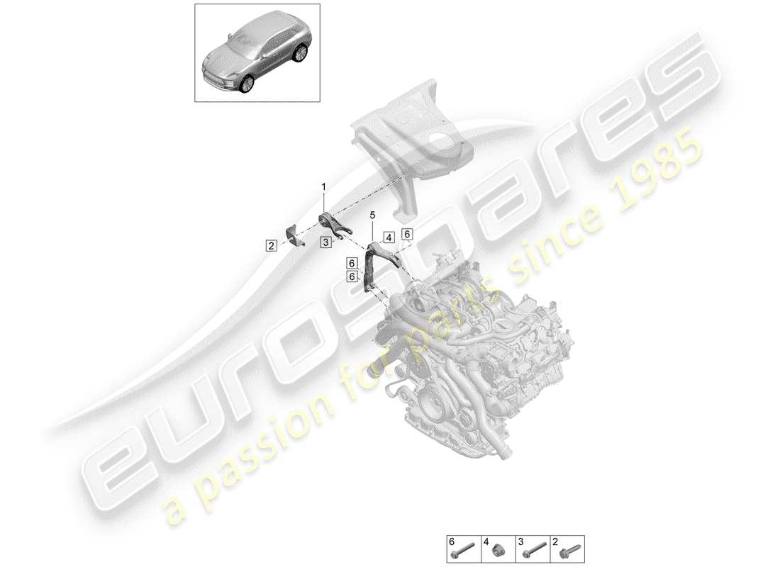 porsche 2019 (macan) paranco di sollevamento del motore diagramma delle parti