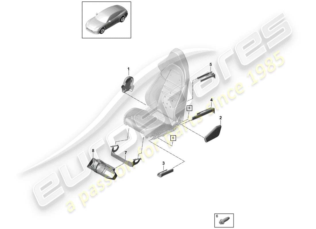 porsche 2018 (panamera 971-1) diagramma delle parti del sedile
