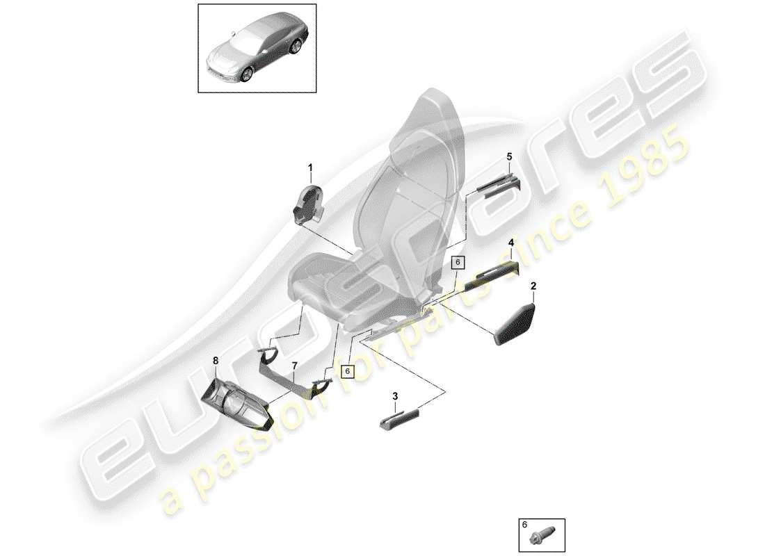 porsche 2017 (panamera 971-1) posto a sedere diagramma delle parti