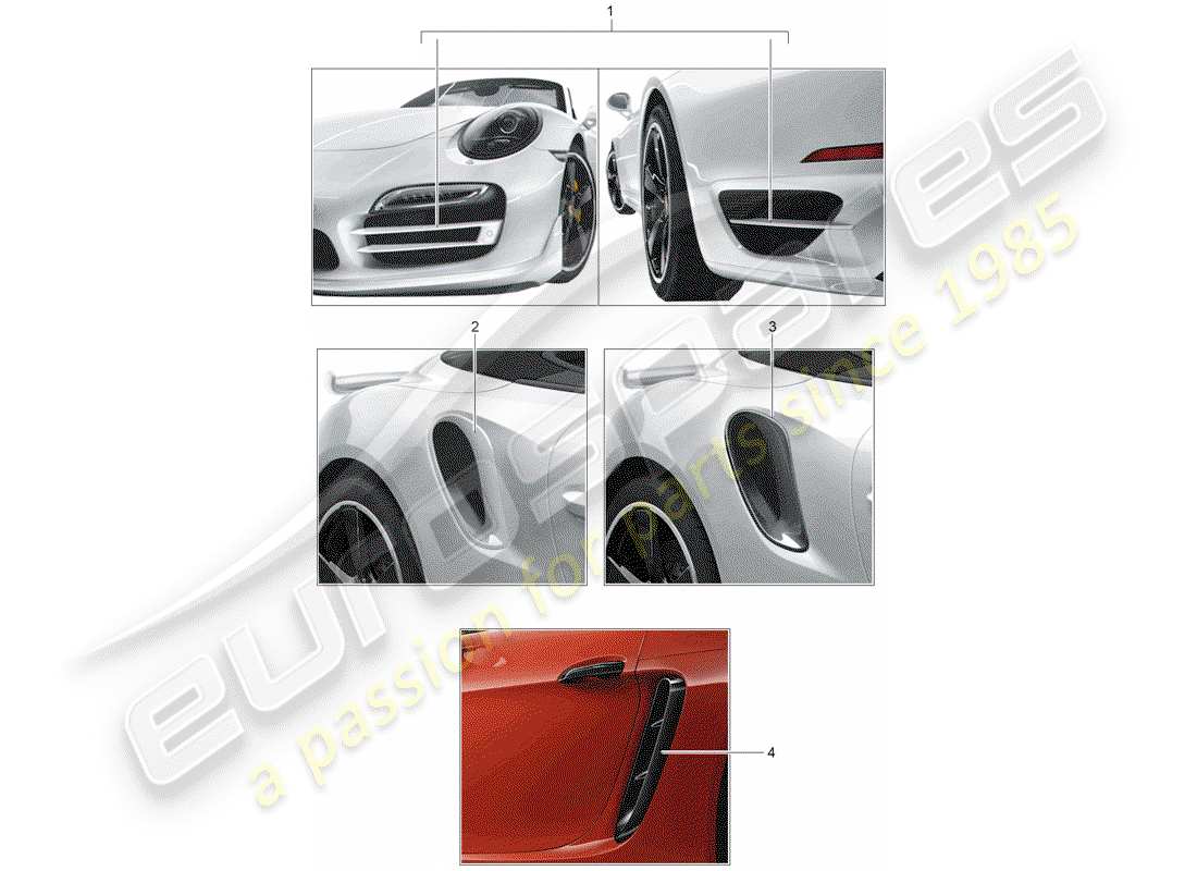 porsche 2012 (tequipment 98x/99x) trim per ingresso aria diagramma delle parti