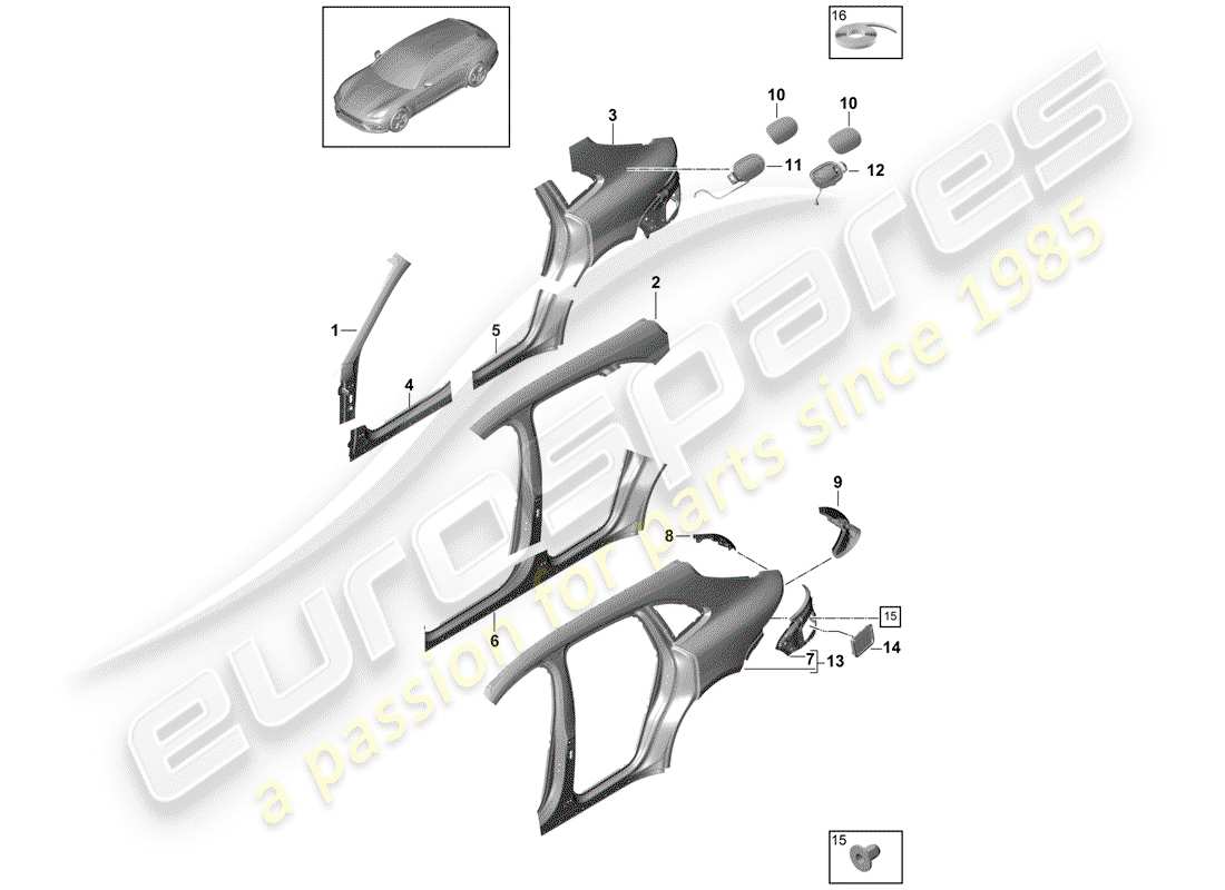 porsche 2017 (panamera 971-1) pannello laterale schema delle parti