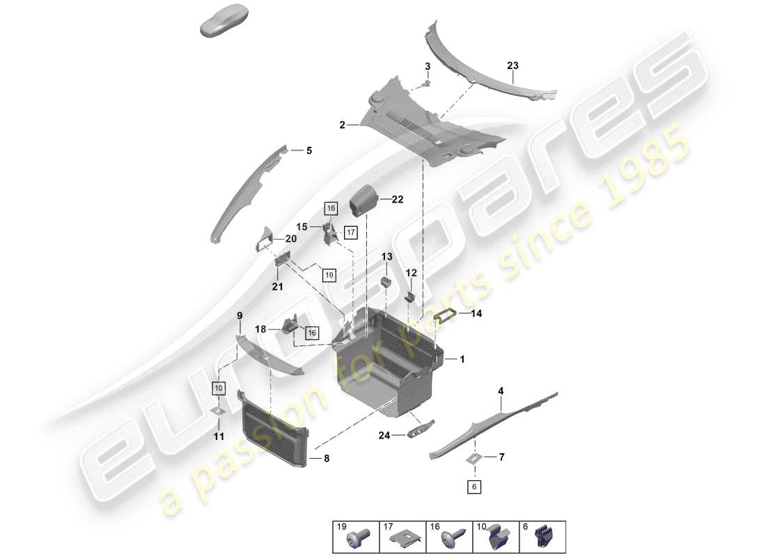 porsche 2020 (718 boxster spyder) diagramma delle parti della fodera dello stivale
