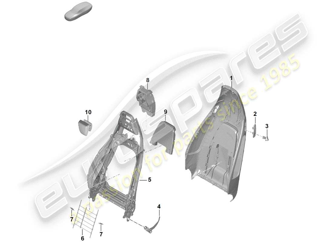 porsche 2019 (718 boxster spyder) guscio dello schienale schema delle parti