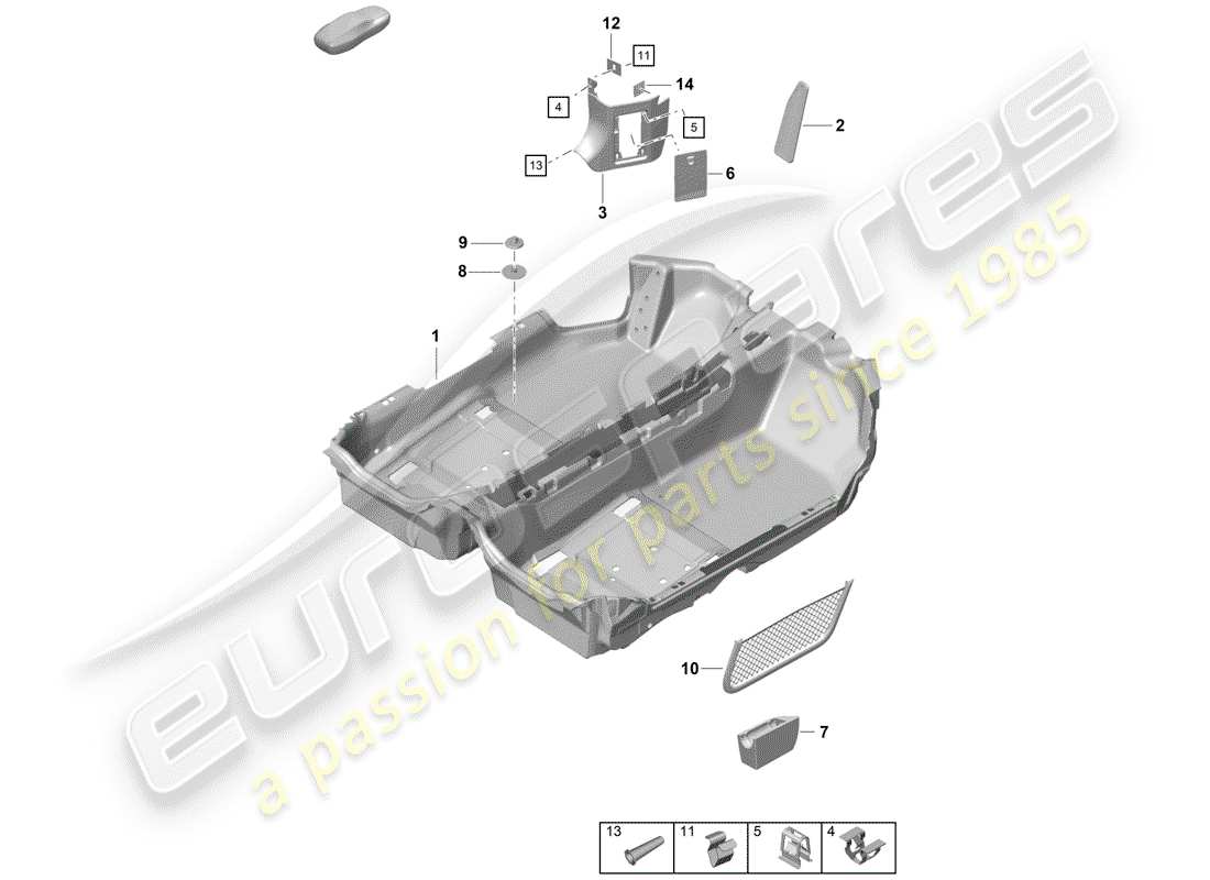 porsche 2019 (718 boxster spyder) schema delle parti della copertura del pavimento