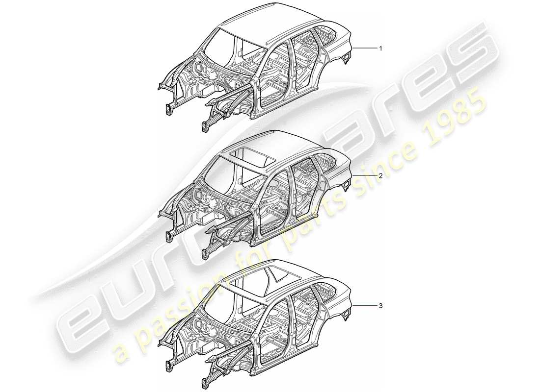 porsche 2009 (cayenne e1 9pa) carrozzeria diagramma delle parti
