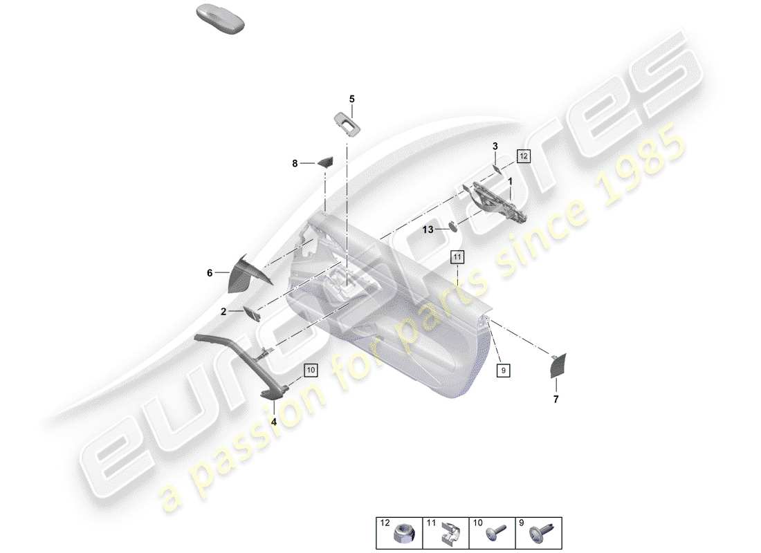 porsche 2019 (718 boxster spyder) schema delle parti del pannello della porta