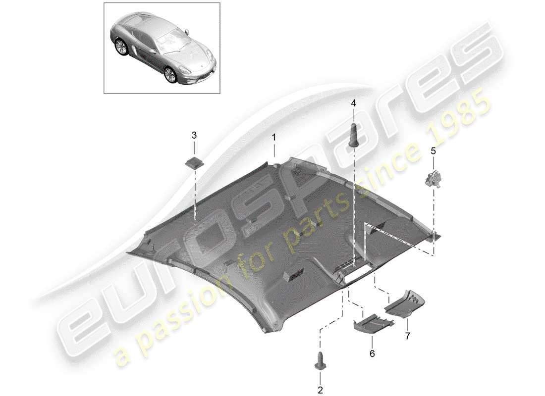 porsche 2014 (981 cayman) pannello di rivestimento del tetto diagramma delle parti