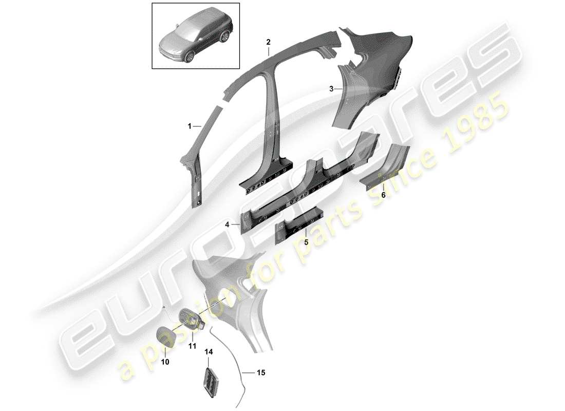 porsche 2020 (cayenne e3 9ya/9yb) pannello laterale diagramma delle parti
