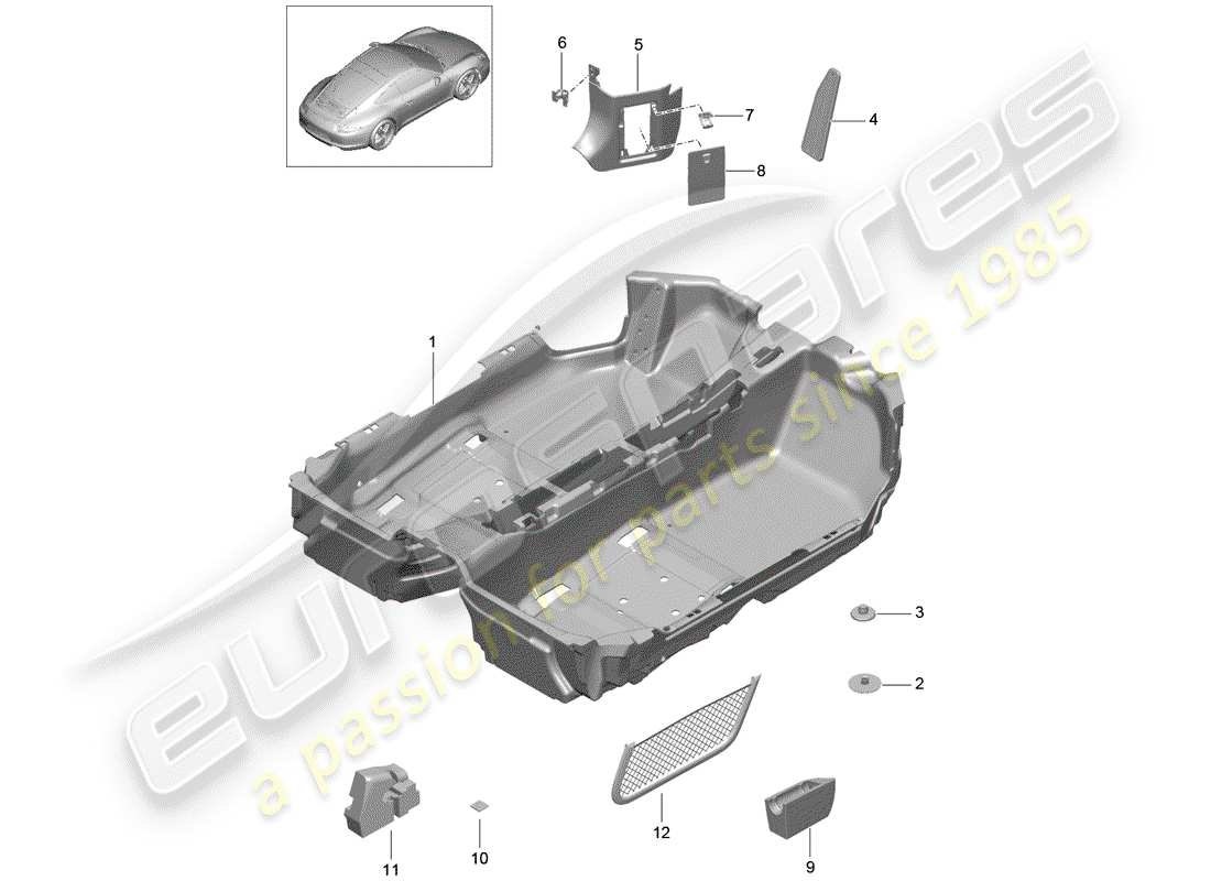 porsche 2015 (991-1) schema delle parti della copertura del pavimento