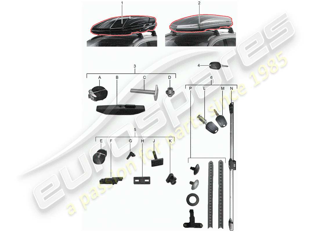 porsche tequipment 98x/99x (2012) roof box part diagram