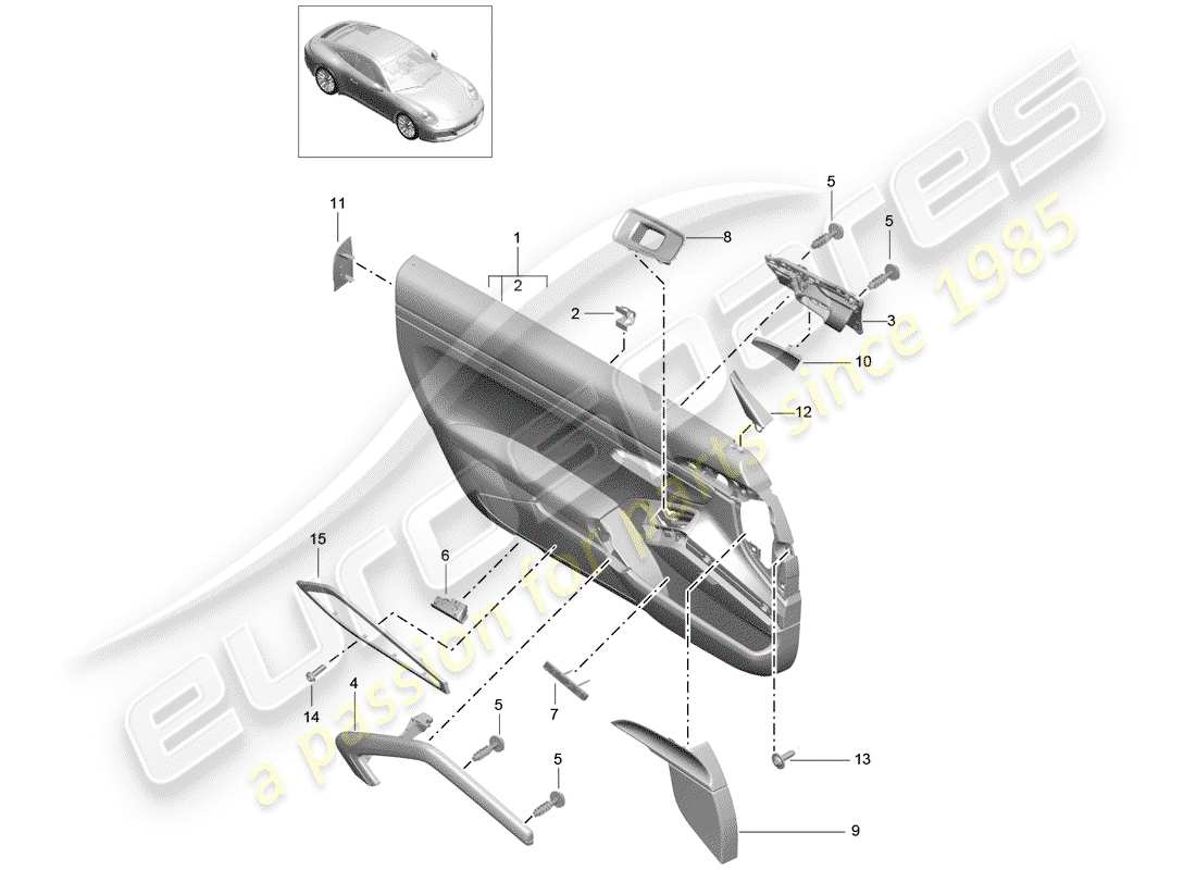 porsche 2017 (991-2) schema delle parti del pannello della porta