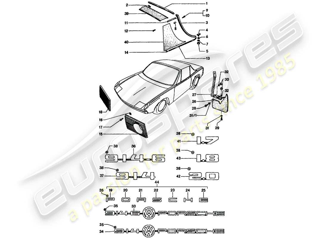 porsche 1971 (914) raccordi decorativi diagramma delle parti