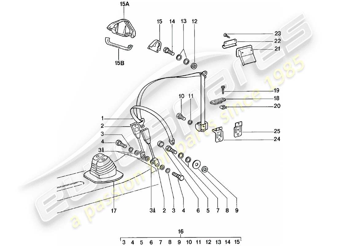 porsche 911 (1979) diagramma delle parti della cintura di sicurezza