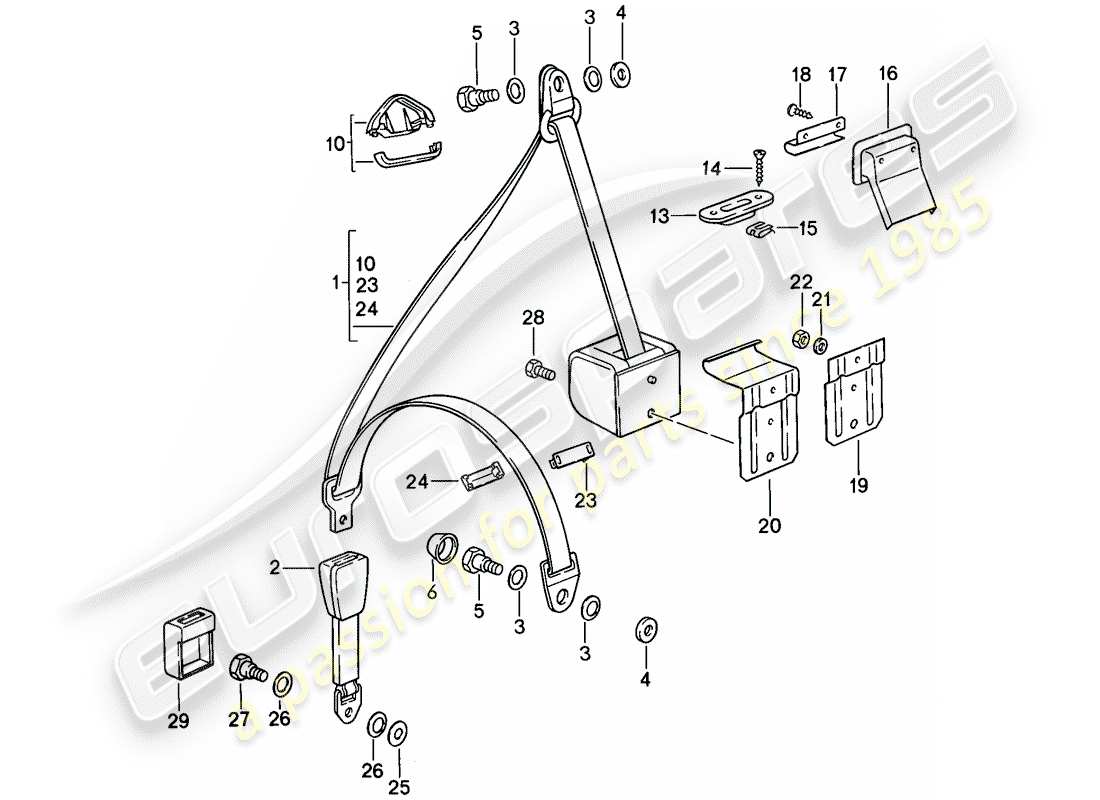 porsche 1989 (911) cintura di sicurezza diagramma delle parti
