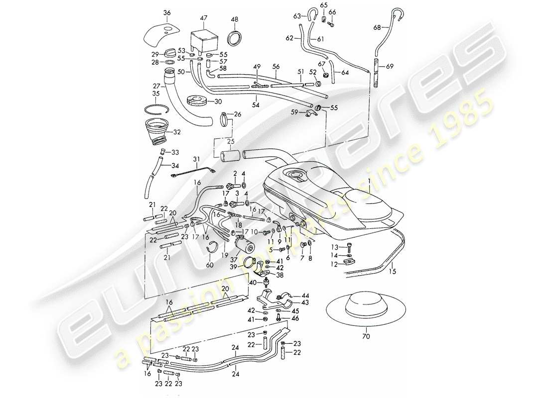 porsche 1969 (911/912) sistema di alimentazione carburante diagramma delle parti