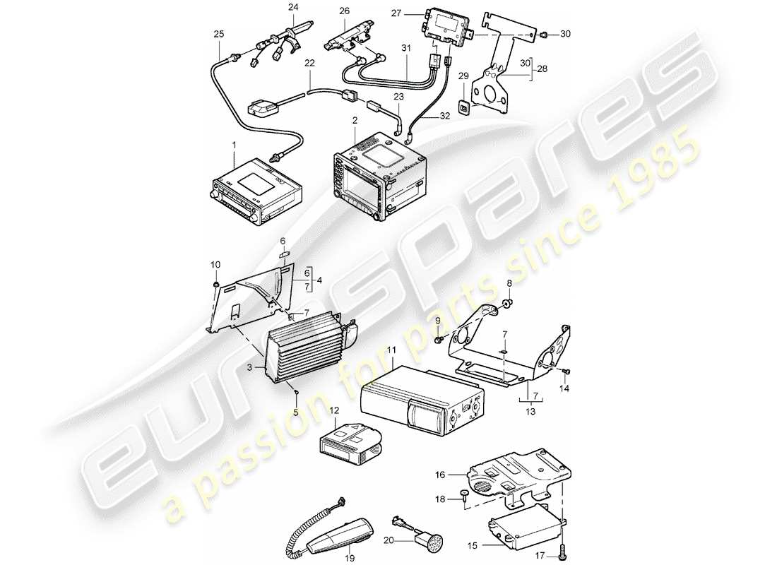 porsche 2003 (996 turbo / gt2) unità radio - sistema di navigazione - telefono - d - mj 2003>> schema delle parti