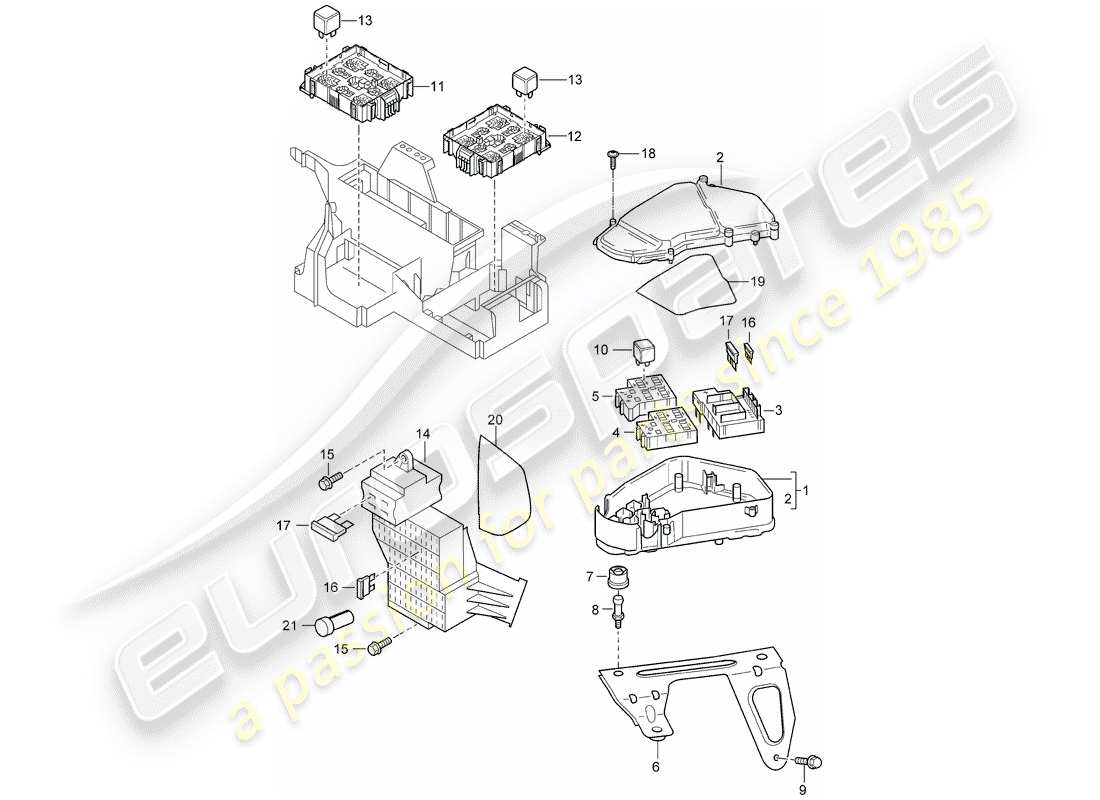 porsche 2009 (cayenne e1 9pa) scatola fusibili/piastra rele' schema delle parti