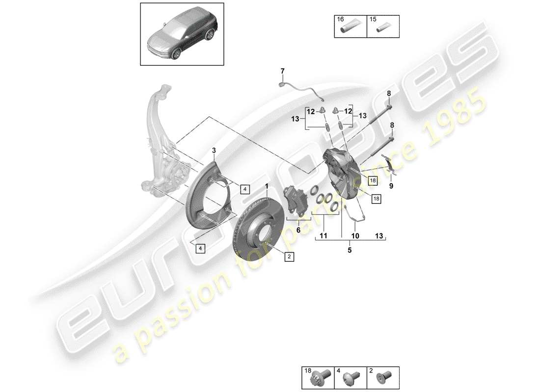 porsche 2019 (cayenne e3 9ya/9yb) freni a disco diagramma delle parti