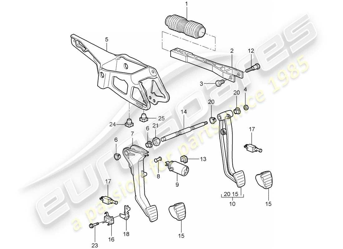 porsche 2008 (987 cayman) pedali diagramma delle parti