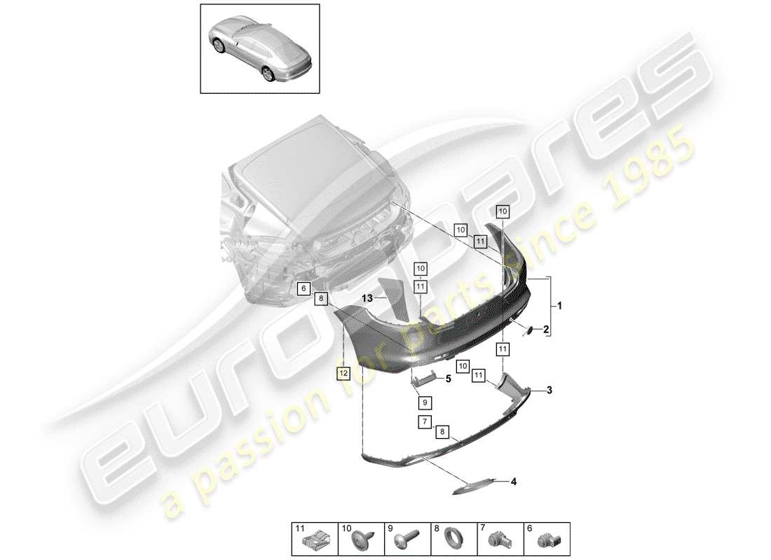 porsche 2017 (panamera 971-1) paraurti diagramma delle parti