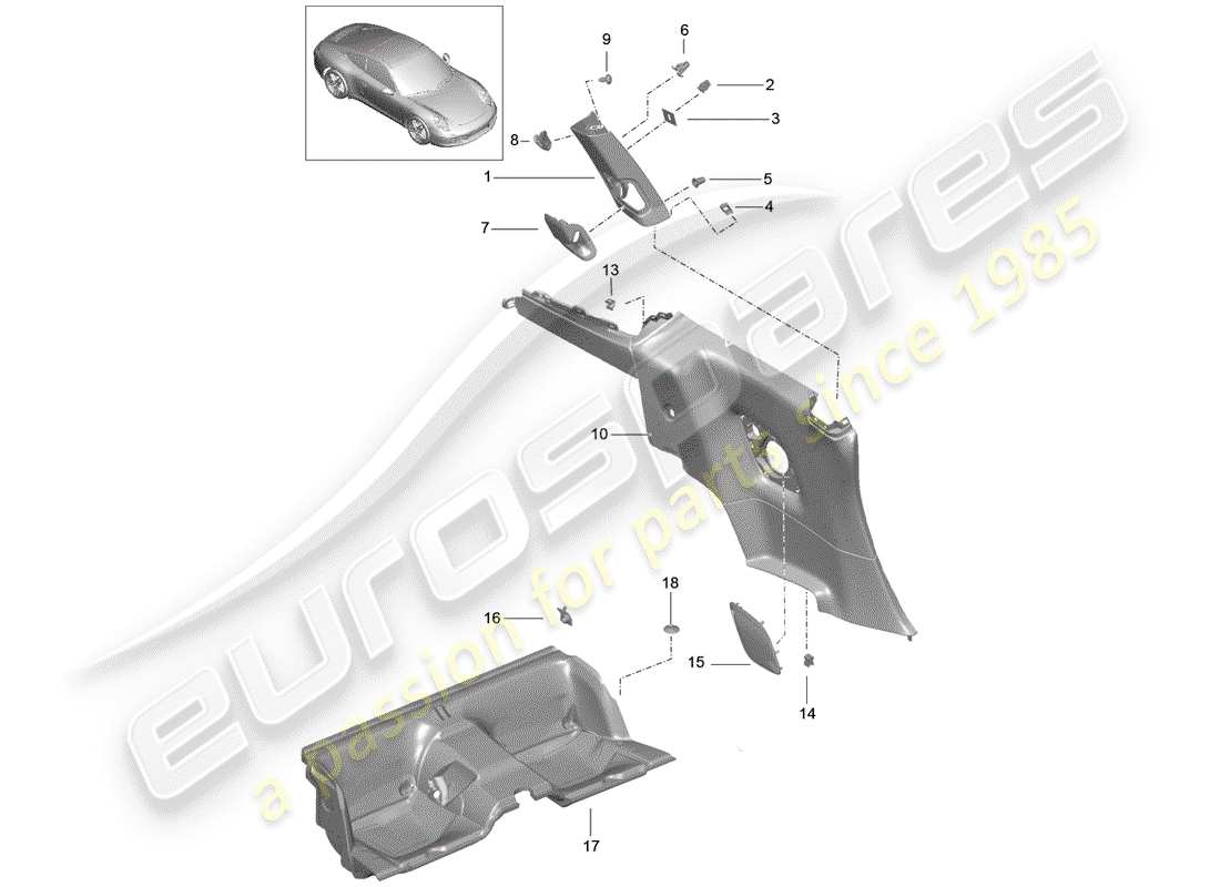 porsche 2013 (991-1) pannello di rivestimento quartiere diagramma delle parti