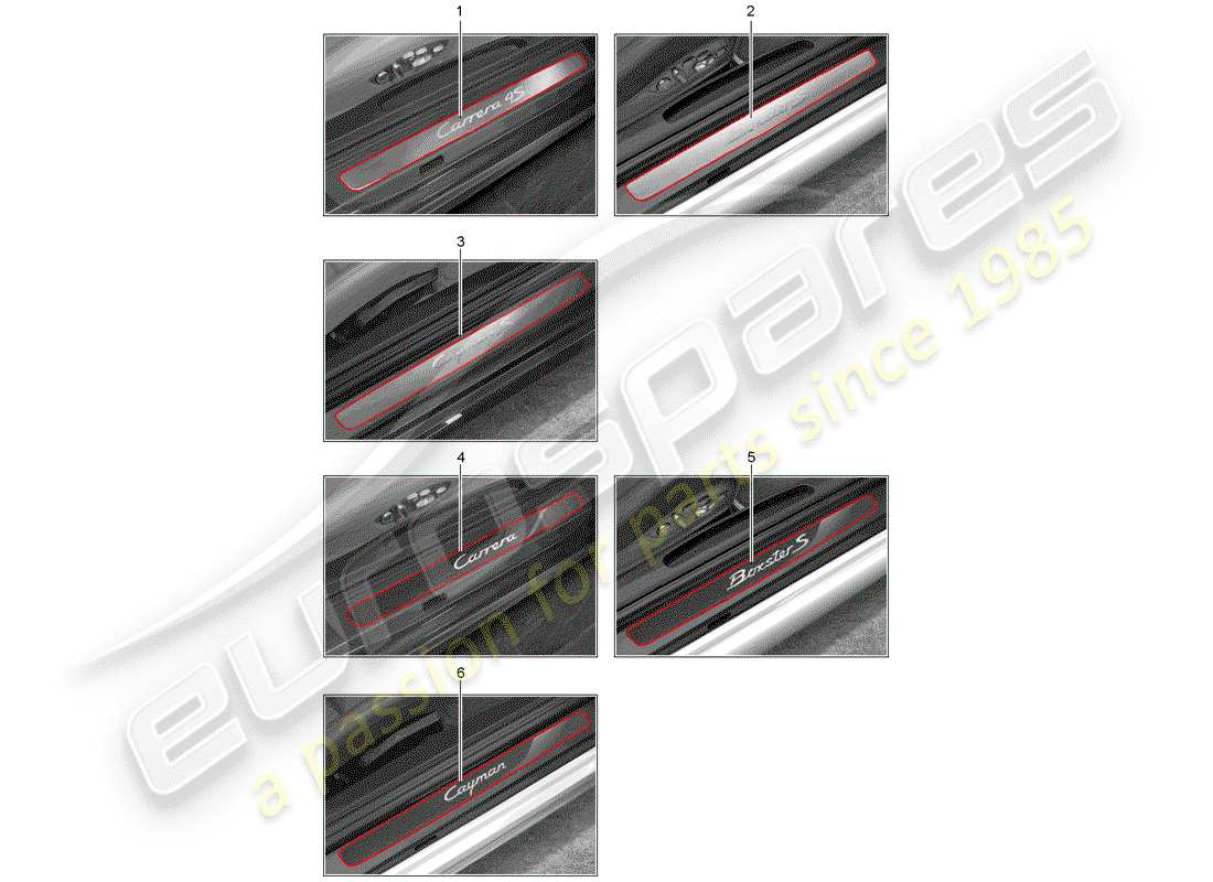 porsche 2012 (tequipment 98x/99x) battitacco - pannello soglia schema delle parti