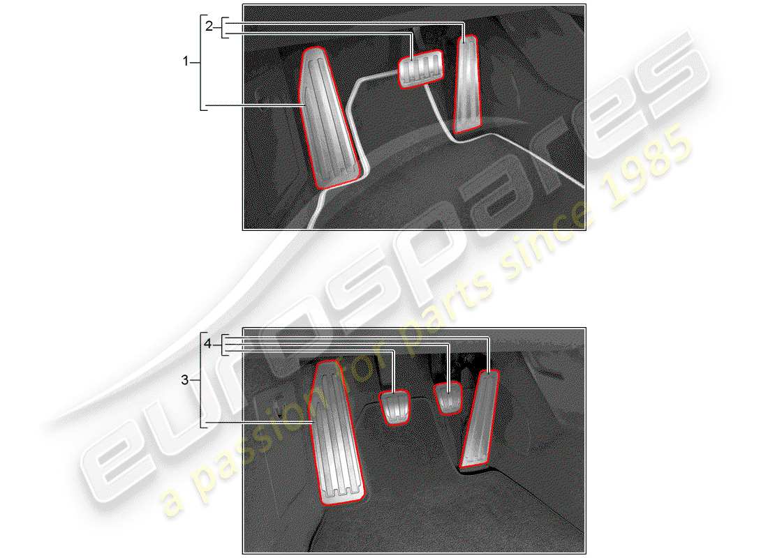 porsche 2020 (tequipment 98x/99x) tappo del pedale diagramma delle parti