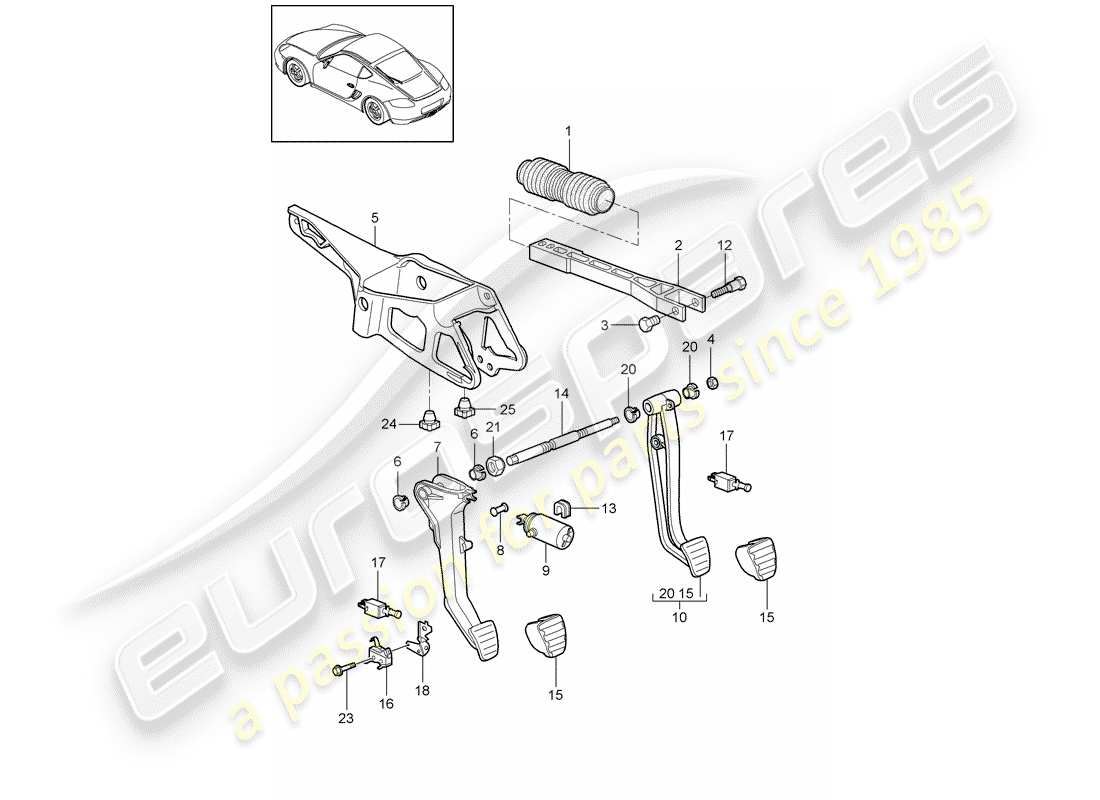 porsche 2009 (987 cayman) pedali diagramma delle parti