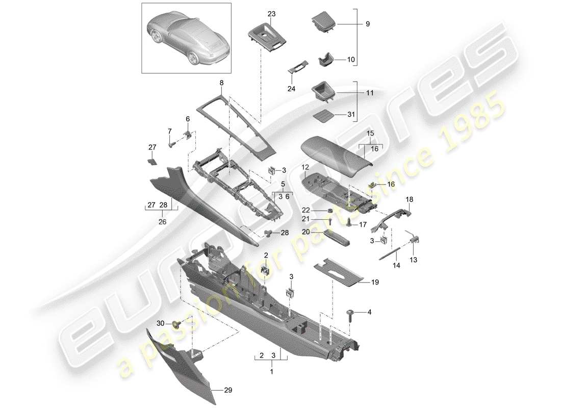 porsche 2015 (991-1) console centrale diagramma delle parti