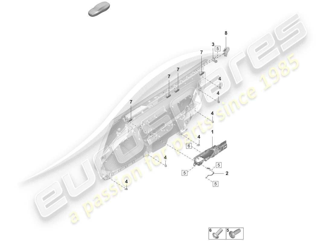 porsche 2019 (992-1) schema delle parti del pannello della porta
