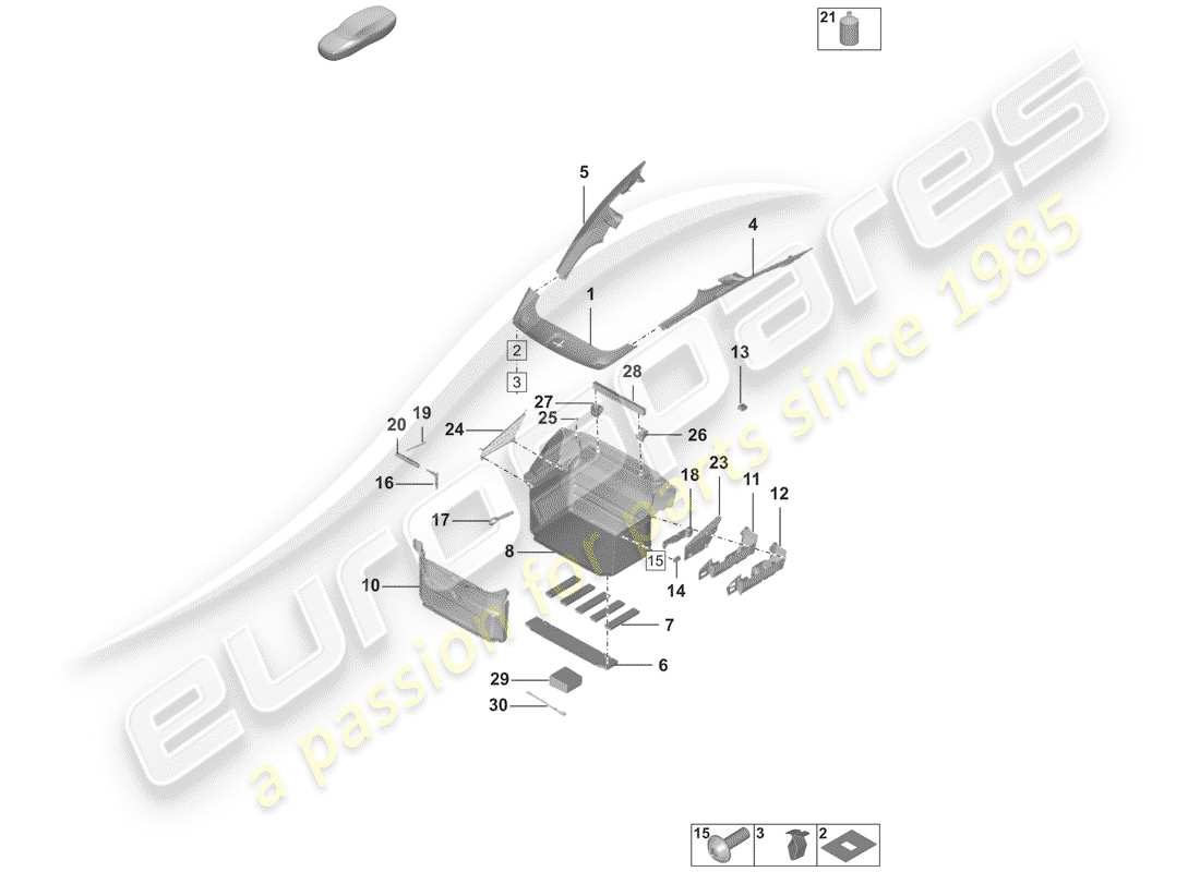 porsche 2019 (992-1) diagramma delle parti della fodera dello stivale