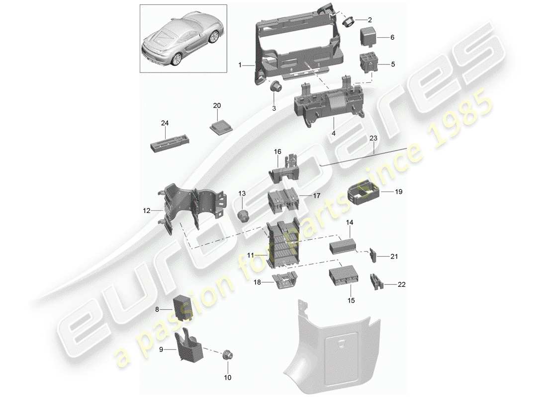 porsche 2016 (981 cayman gt4) scatola fusibili/piastra rele' schema delle parti