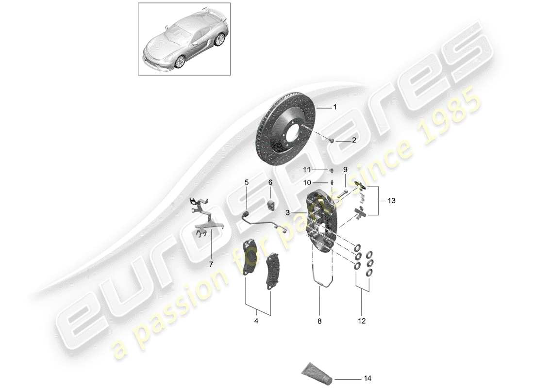 porsche 2016 (981 cayman gt4) schema delle parti freni a disco