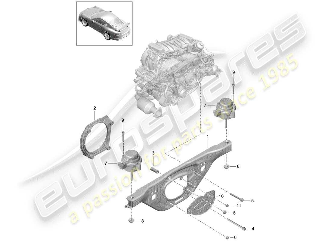 porsche 2019 (991-2 r/gt3/rs) paranco di sollevamento del motore diagramma delle parti