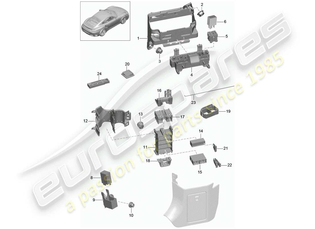 porsche 2016 (991-1 turbo) scatola dei fusibili/piastra relè diagramma delle parti
