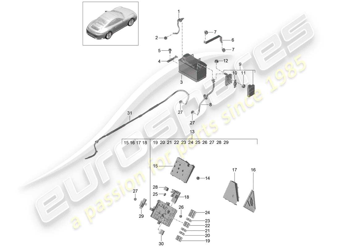 porsche 2017 (991-2) diagramma delle parti della batteria