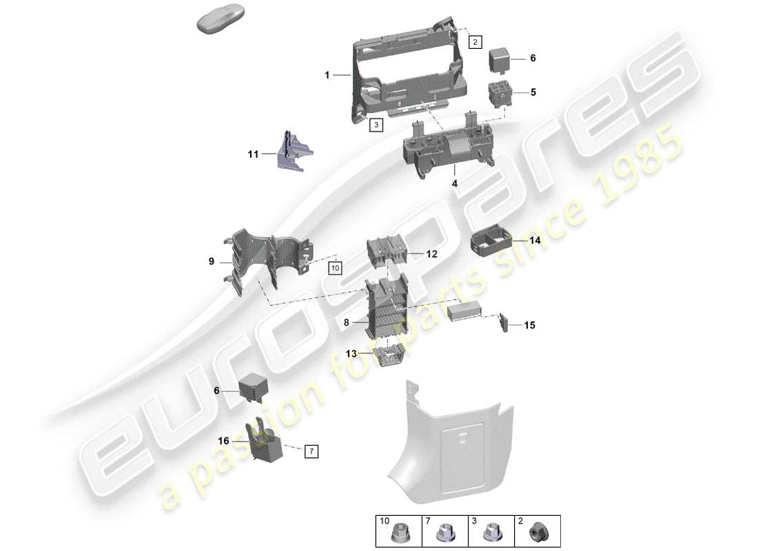 porsche 2020 (718 boxster spyder) scatola dei fusibili/piastra relè diagramma delle parti