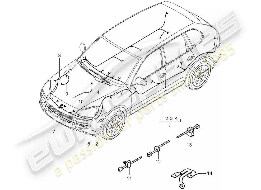 porsche 2007 (cayenne e1 9pa) cablaggi diagramma delle parti