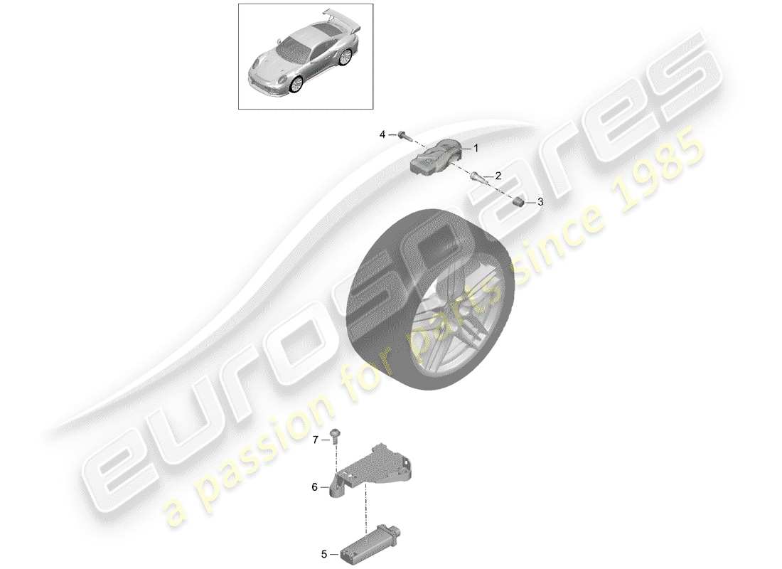 porsche 2020 (991-2 turbo) sistema di controllo della pressione dei pneumatici diagramma delle parti