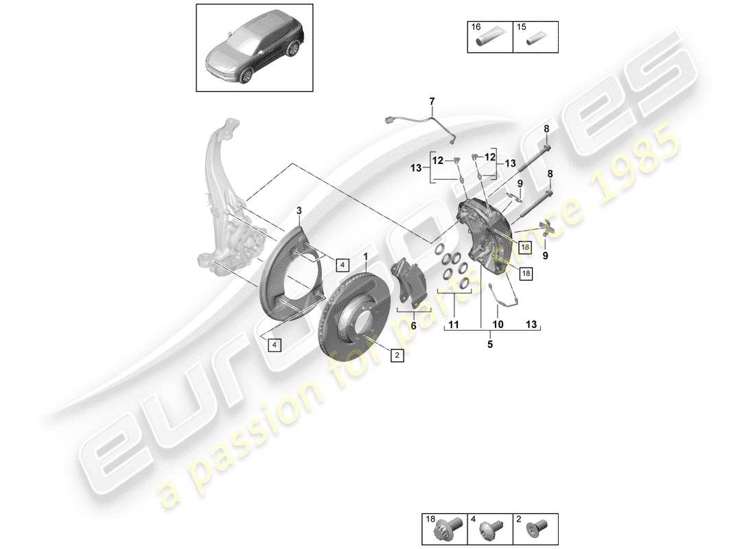 porsche 2020 (cayenne e3 9ya/9yb) freni a disco diagramma delle parti