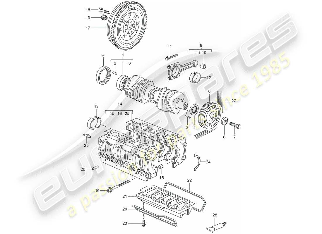 porsche 2008 (987 cayman) albero a gomiti diagramma delle parti