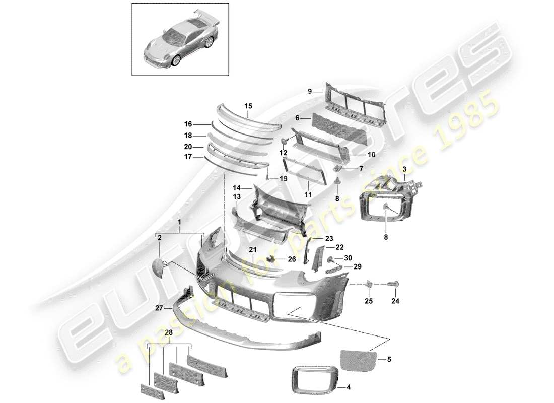 porsche 2016 (991-1 turbo) diagramma delle parti del paraurti