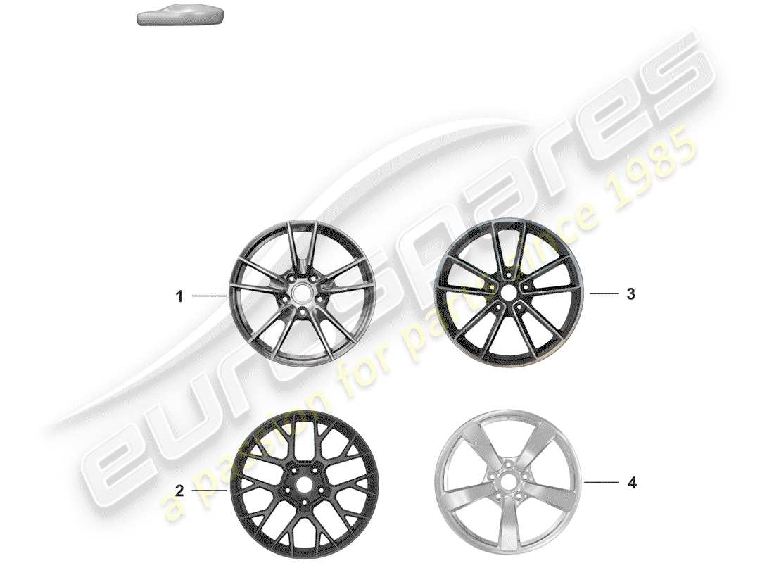 porsche 2019 (992-1) diagramma delle parti del cerchio in lega