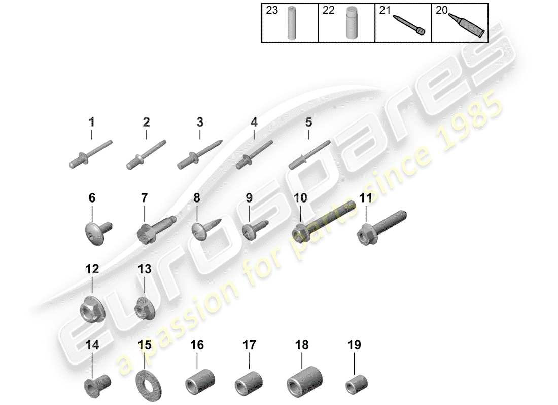porsche 2019 (718 boxster spyder) diagramma delle parti degli elementi di fissaggio