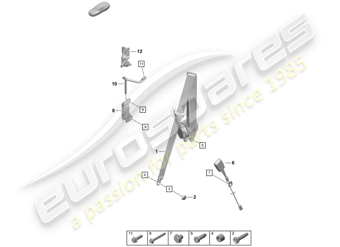 porsche 2019 (718 boxster spyder) cinture di sicurezza schema delle parti