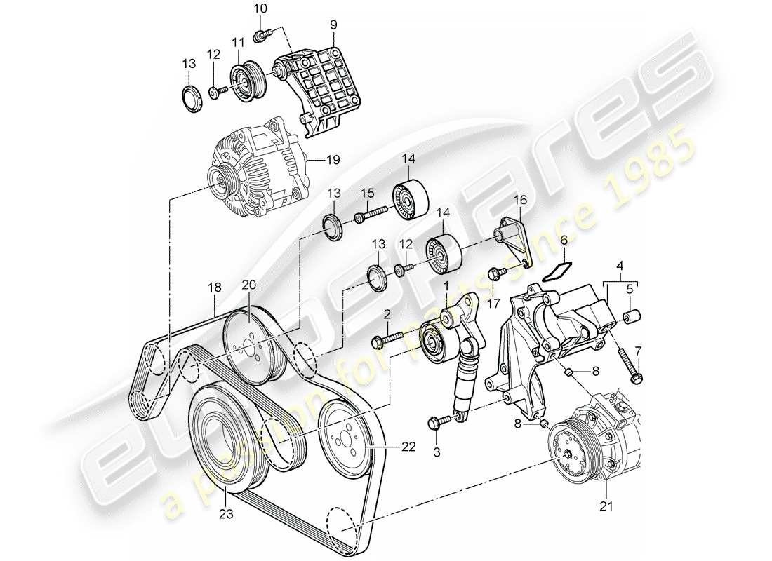 porsche 2007 (cayenne e1 9pa) tendicinghia diagramma delle parti
