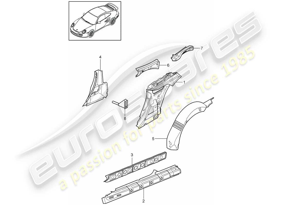 porsche 2012 (997-2 turbo / gt2 rs) pannello laterale diagramma delle parti