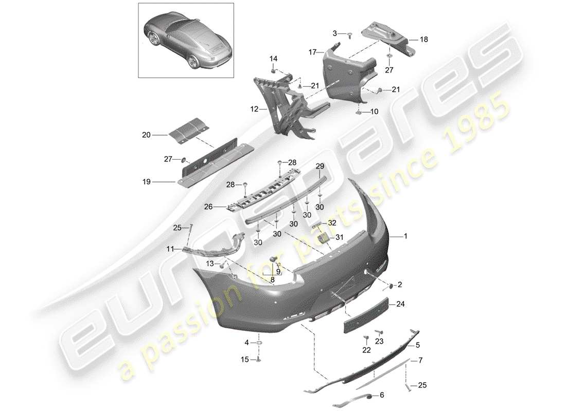 porsche 2013 (991-1) diagramma delle parti del paraurti
