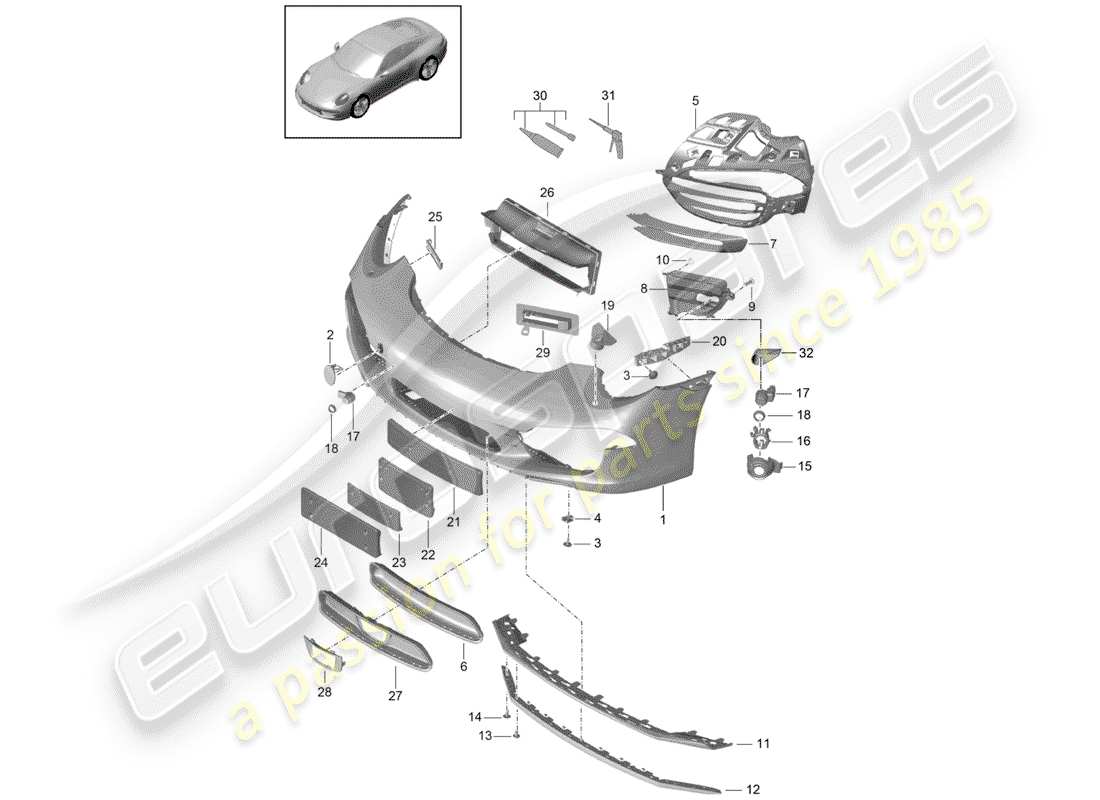 porsche 991 (2013) diagramma delle parti del paraurti