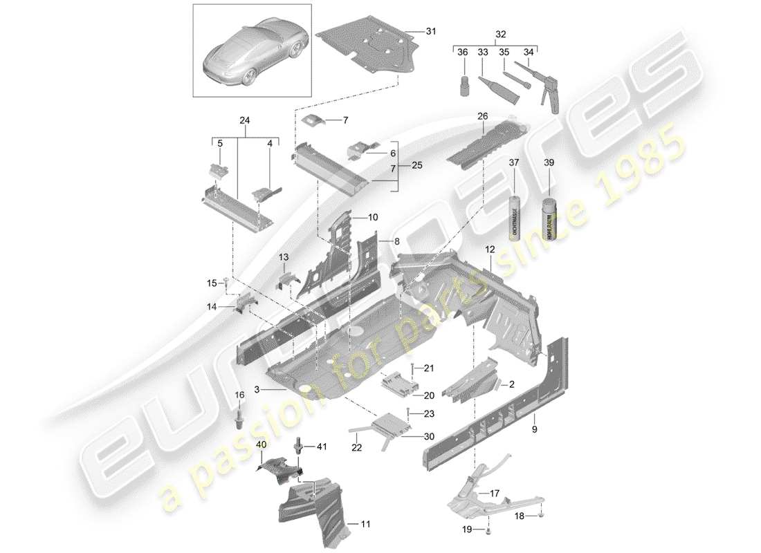 porsche 2013 (991-1) diagramma delle parti del pavimento